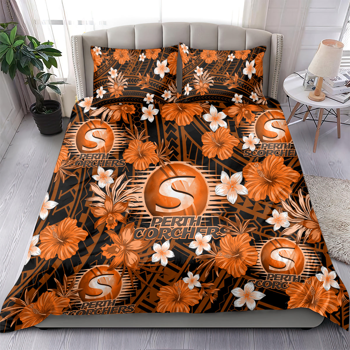 australian-scorchers-cricket-bedding-set-baeuty-pacific-hibiscus-and-polynesian-pattern
