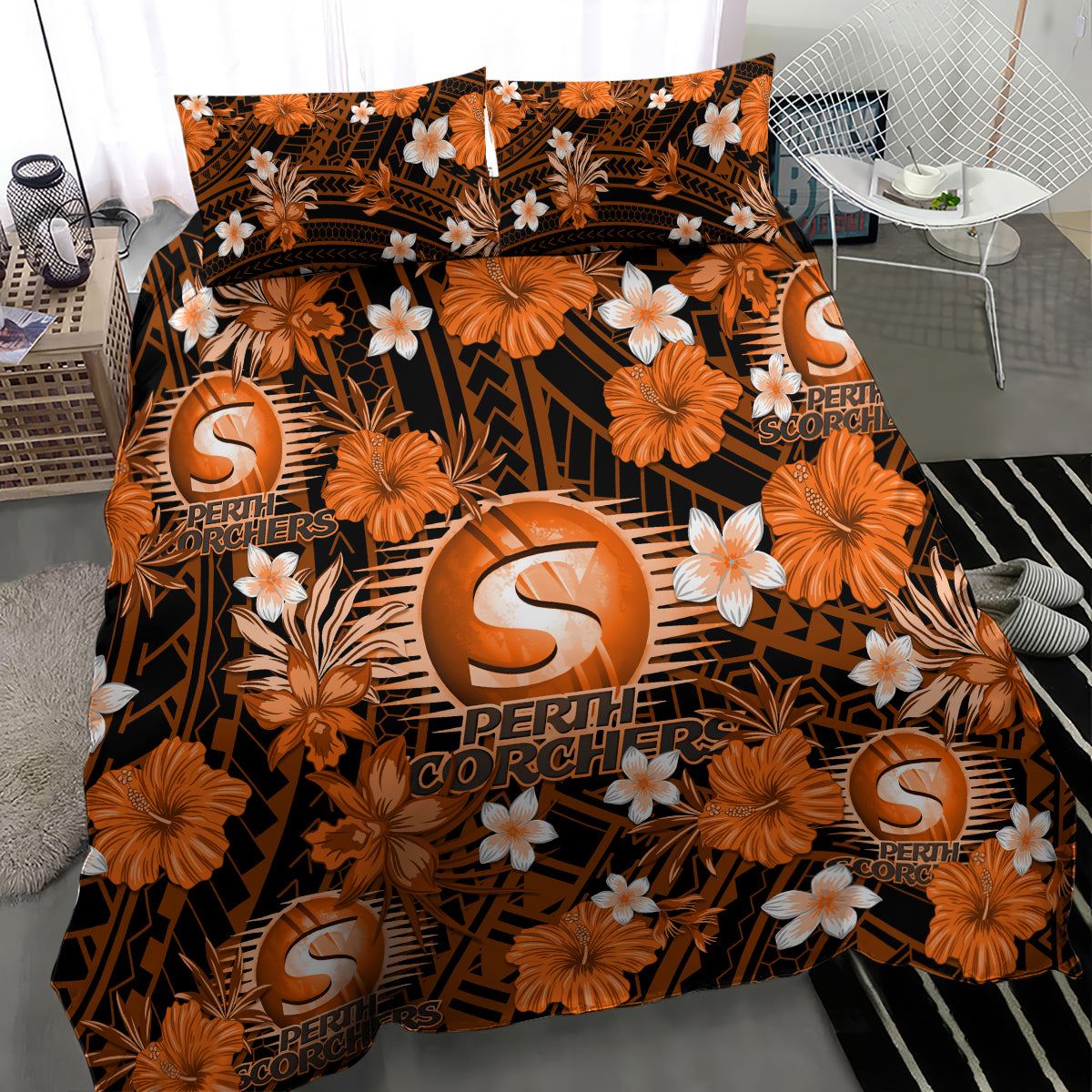 australian-scorchers-cricket-bedding-set-baeuty-pacific-hibiscus-and-polynesian-pattern