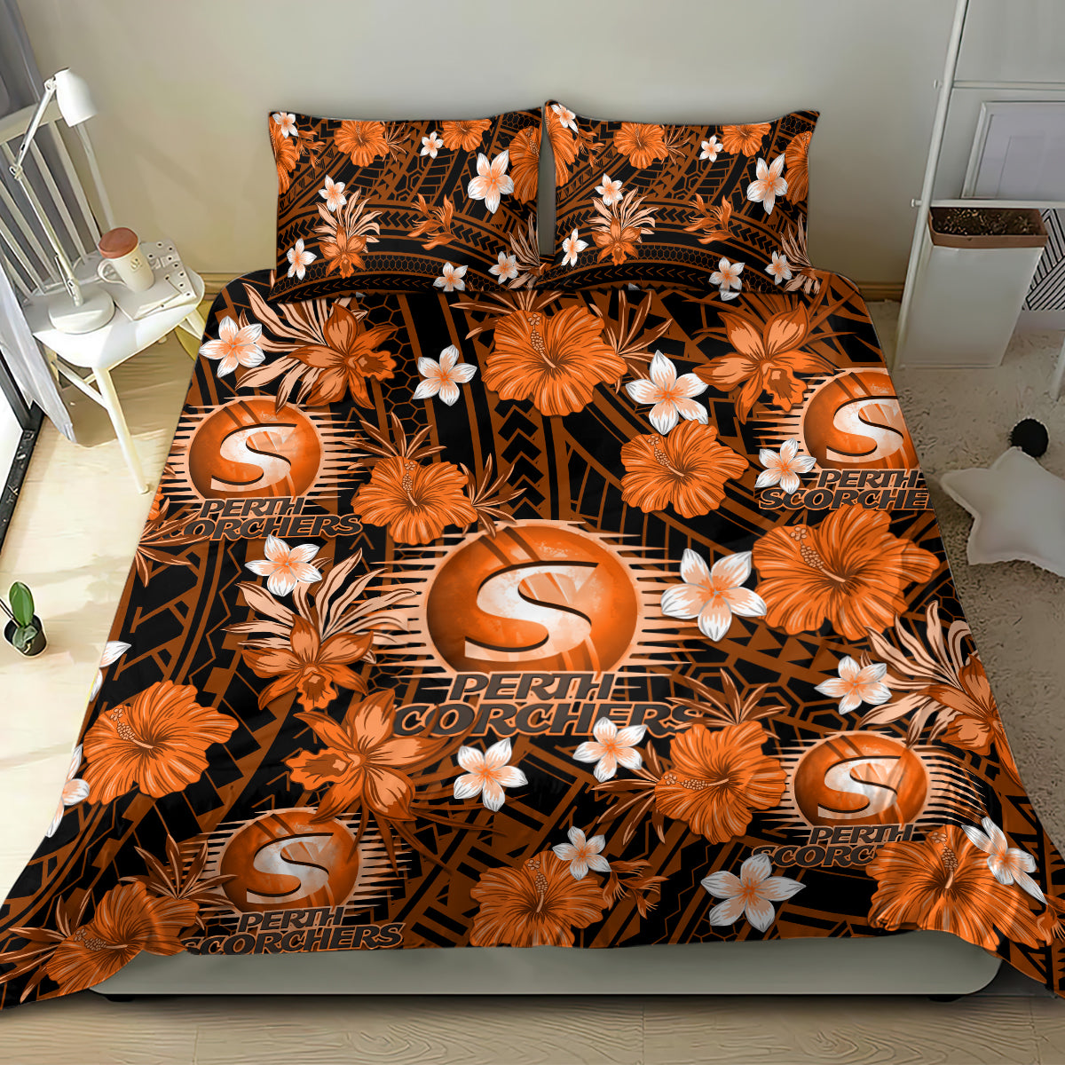 australian-scorchers-cricket-bedding-set-baeuty-pacific-hibiscus-and-polynesian-pattern