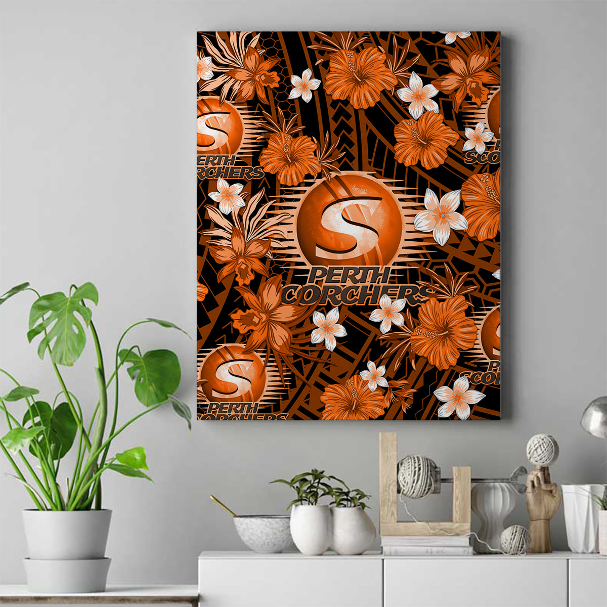 australian-scorchers-cricket-canvas-wall-art-baeuty-pacific-hibiscus-and-polynesian-pattern