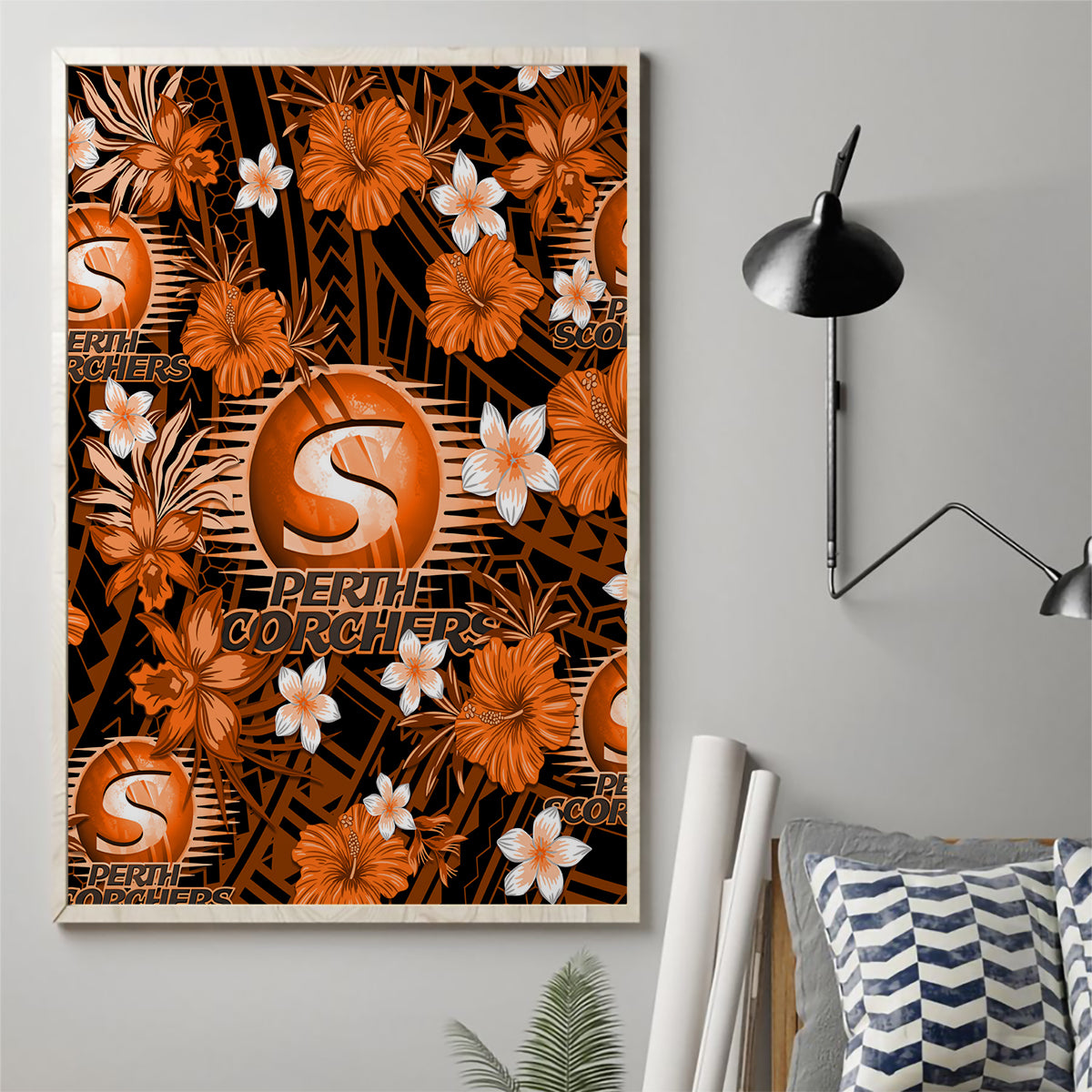 australian-scorchers-cricket-canvas-wall-art-baeuty-pacific-hibiscus-and-polynesian-pattern