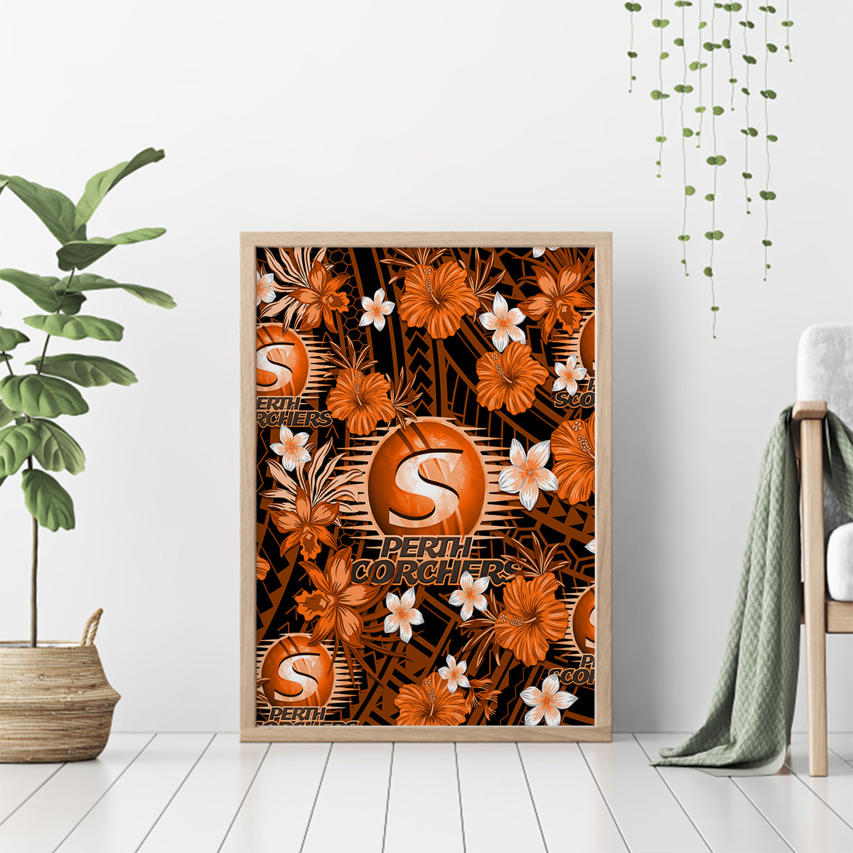 australian-scorchers-cricket-canvas-wall-art-baeuty-pacific-hibiscus-and-polynesian-pattern