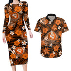 australian-scorchers-cricket-couples-matching-long-sleeve-bodycon-dress-and-hawaiian-shirt-baeuty-pacific-hibiscus-and-polynesian-pattern