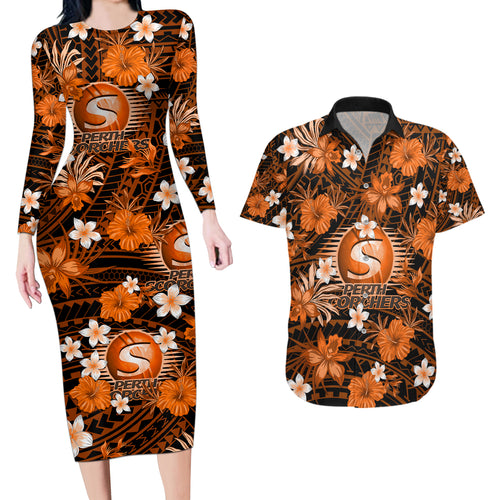 australian-scorchers-cricket-couples-matching-long-sleeve-bodycon-dress-and-hawaiian-shirt-baeuty-pacific-hibiscus-and-polynesian-pattern