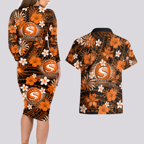 australian-scorchers-cricket-couples-matching-long-sleeve-bodycon-dress-and-hawaiian-shirt-baeuty-pacific-hibiscus-and-polynesian-pattern