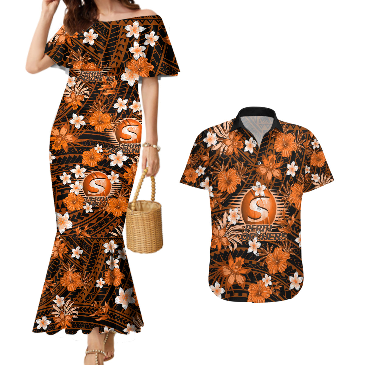 australian-scorchers-cricket-couples-matching-mermaid-dress-and-hawaiian-shirt-baeuty-pacific-hibiscus-and-polynesian-pattern