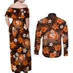 australian-scorchers-cricket-couples-matching-off-shoulder-maxi-dress-and-long-sleeve-button-shirts-baeuty-pacific-hibiscus-and-polynesian-pattern