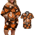 australian-scorchers-cricket-couples-matching-off-shoulder-short-dress-and-hawaiian-shirt-baeuty-pacific-hibiscus-and-polynesian-pattern