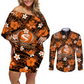 australian-scorchers-cricket-couples-matching-off-shoulder-short-dress-and-long-sleeve-button-shirts-baeuty-pacific-hibiscus-and-polynesian-pattern
