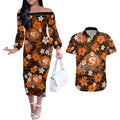 australian-scorchers-cricket-couples-matching-off-the-shoulder-long-sleeve-dress-and-hawaiian-shirt-baeuty-pacific-hibiscus-and-polynesian-pattern