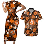 australian-scorchers-cricket-couples-matching-short-sleeve-bodycon-dress-and-hawaiian-shirt-baeuty-pacific-hibiscus-and-polynesian-pattern