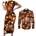 australian-scorchers-cricket-couples-matching-short-sleeve-bodycon-dress-and-long-sleeve-button-shirts-baeuty-pacific-hibiscus-and-polynesian-pattern