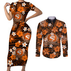 australian-scorchers-cricket-couples-matching-short-sleeve-bodycon-dress-and-long-sleeve-button-shirts-baeuty-pacific-hibiscus-and-polynesian-pattern