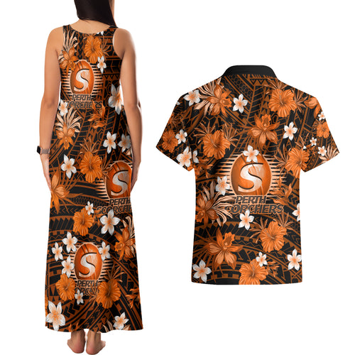 australian-scorchers-cricket-couples-matching-tank-maxi-dress-and-hawaiian-shirt-baeuty-pacific-hibiscus-and-polynesian-pattern