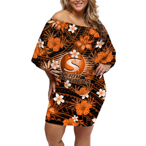 australian-scorchers-cricket-family-matching-off-shoulder-short-dress-and-hawaiian-shirt-baeuty-pacific-hibiscus-and-polynesian-pattern