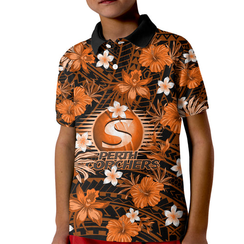 australian-scorchers-cricket-kid-polo-shirt-baeuty-pacific-hibiscus-and-polynesian-pattern