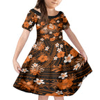 australian-scorchers-cricket-kid-short-sleeve-dress-baeuty-pacific-hibiscus-and-polynesian-pattern