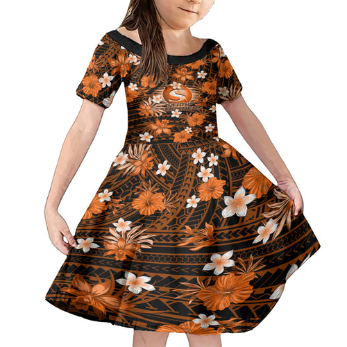 australian-scorchers-cricket-kid-short-sleeve-dress-baeuty-pacific-hibiscus-and-polynesian-pattern