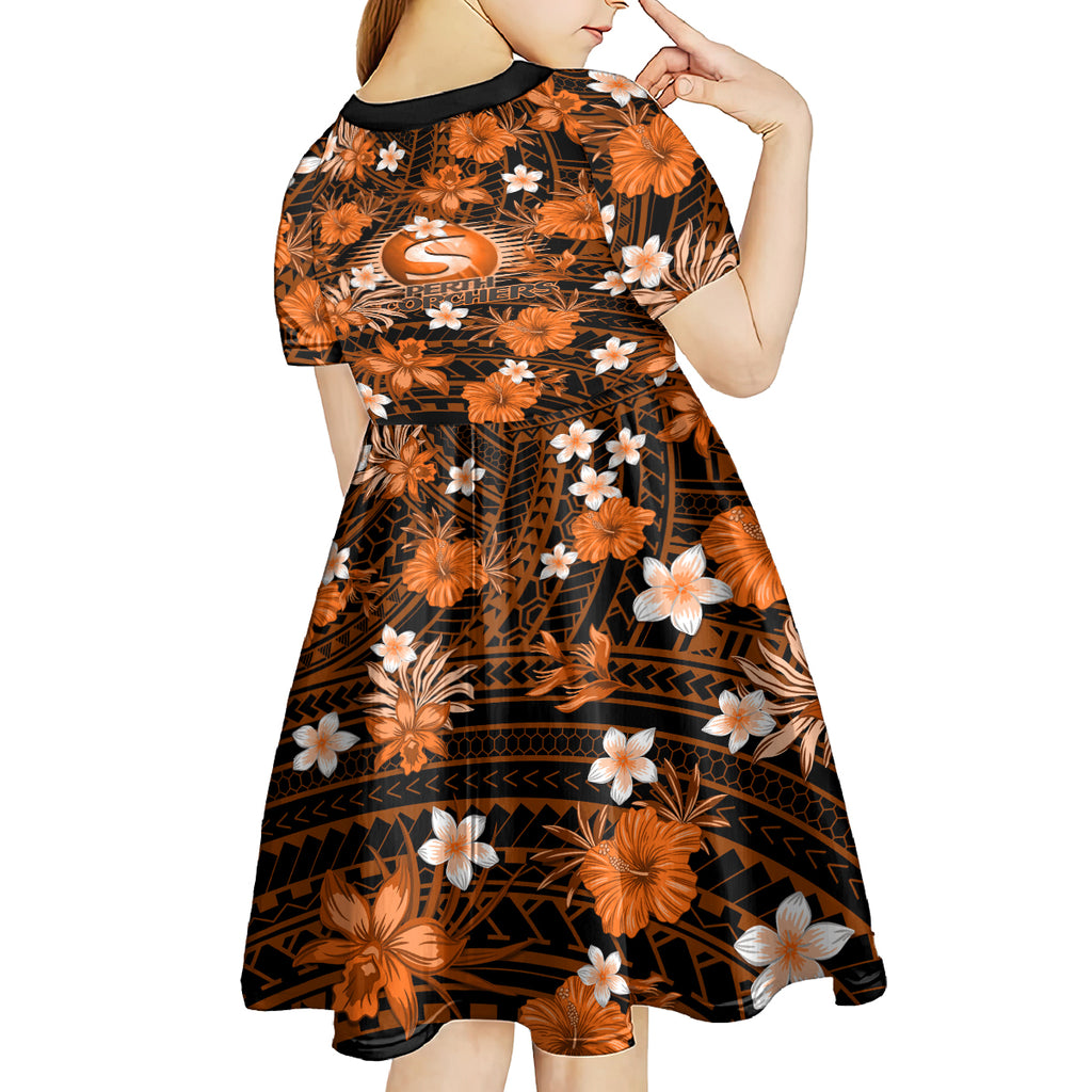 australian-scorchers-cricket-kid-short-sleeve-dress-baeuty-pacific-hibiscus-and-polynesian-pattern