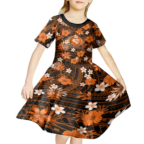 australian-scorchers-cricket-kid-short-sleeve-dress-baeuty-pacific-hibiscus-and-polynesian-pattern