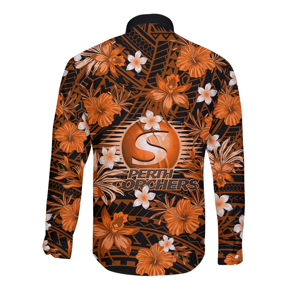 australian-scorchers-cricket-long-sleeve-button-shirt-baeuty-pacific-hibiscus-and-polynesian-pattern