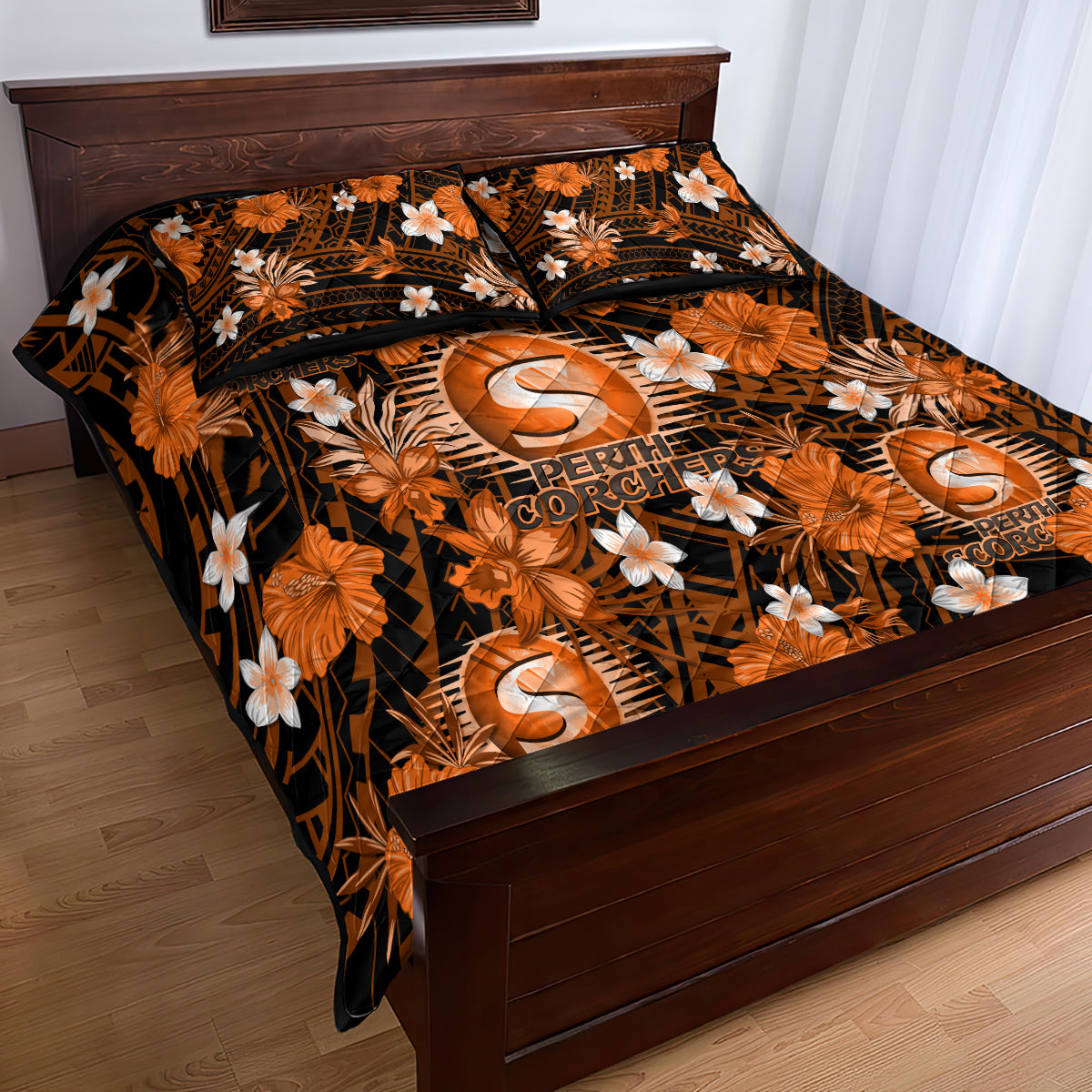 australian-scorchers-cricket-quilt-bed-set-baeuty-pacific-hibiscus-and-polynesian-pattern