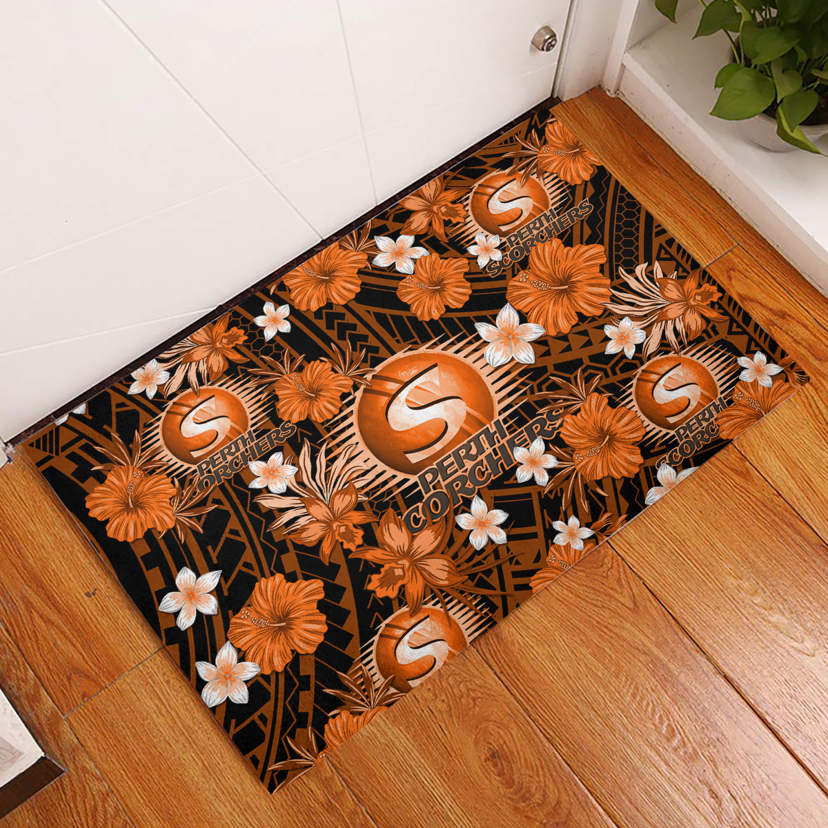 australian-scorchers-cricket-rubber-doormat-baeuty-pacific-hibiscus-and-polynesian-pattern