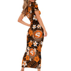 australian-scorchers-cricket-short-sleeve-bodycon-dress-baeuty-pacific-hibiscus-and-polynesian-pattern