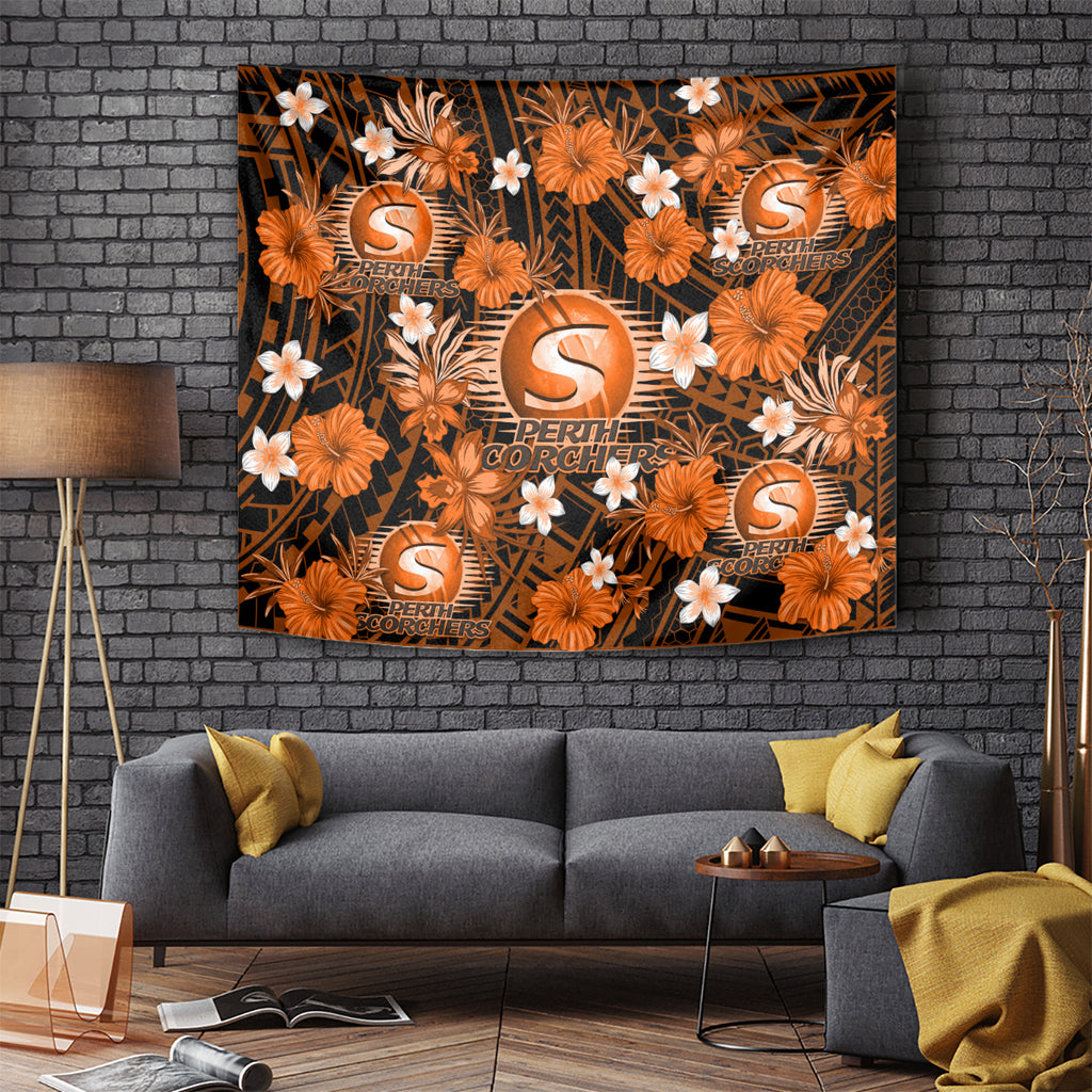 australian-scorchers-cricket-tapestry-baeuty-pacific-hibiscus-and-polynesian-pattern