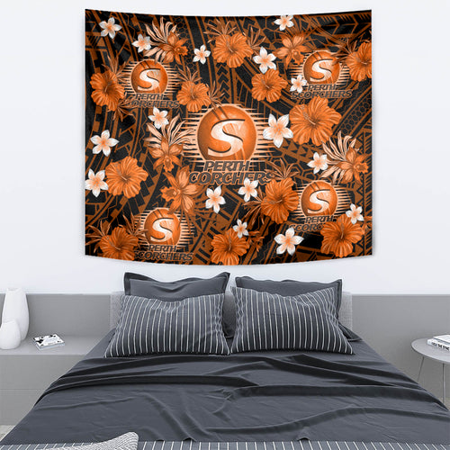 australian-scorchers-cricket-tapestry-baeuty-pacific-hibiscus-and-polynesian-pattern