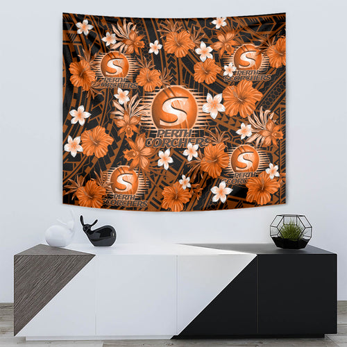 australian-scorchers-cricket-tapestry-baeuty-pacific-hibiscus-and-polynesian-pattern