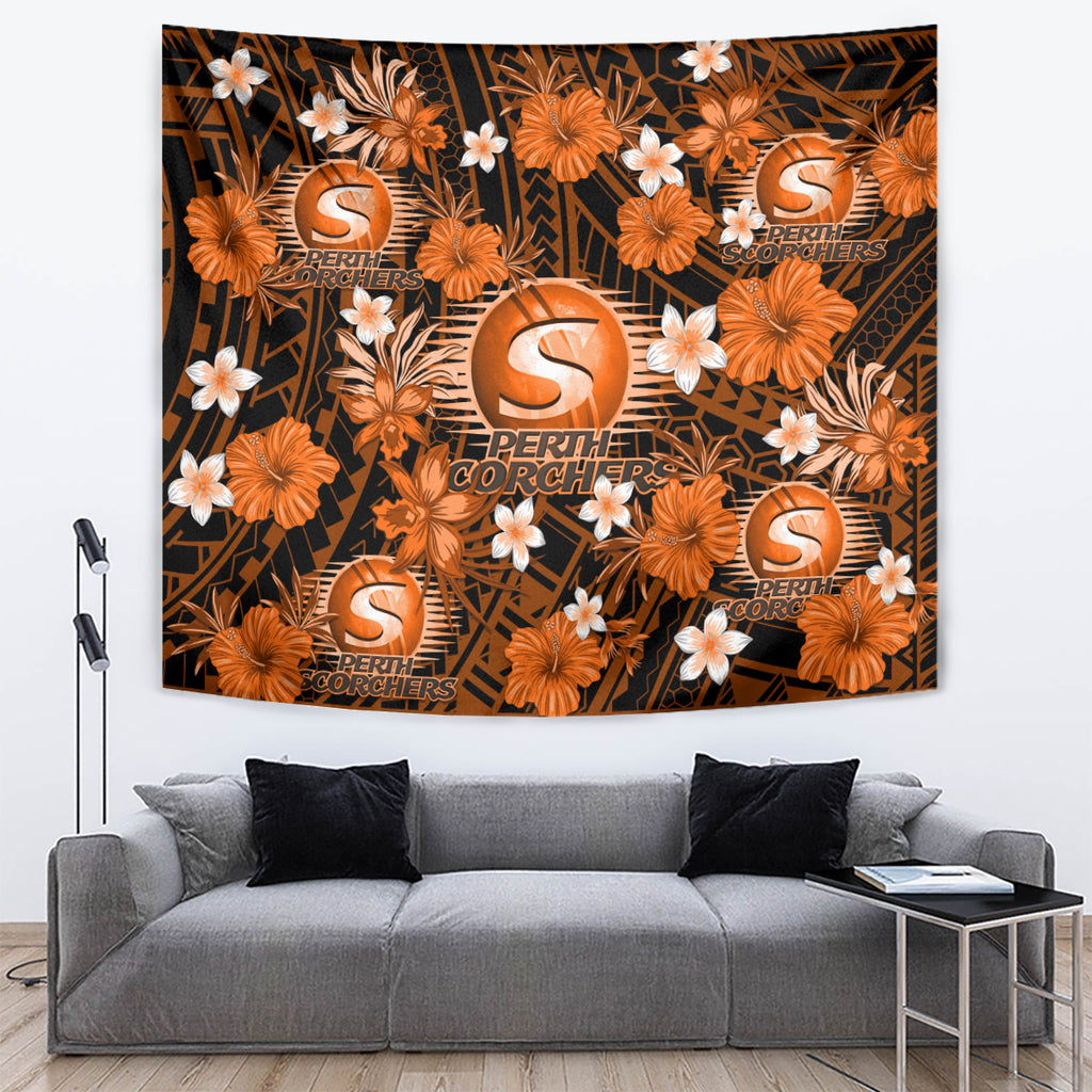 australian-scorchers-cricket-tapestry-baeuty-pacific-hibiscus-and-polynesian-pattern