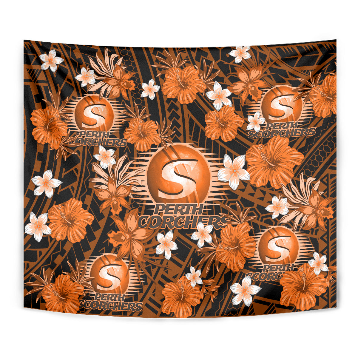 australian-scorchers-cricket-tapestry-baeuty-pacific-hibiscus-and-polynesian-pattern