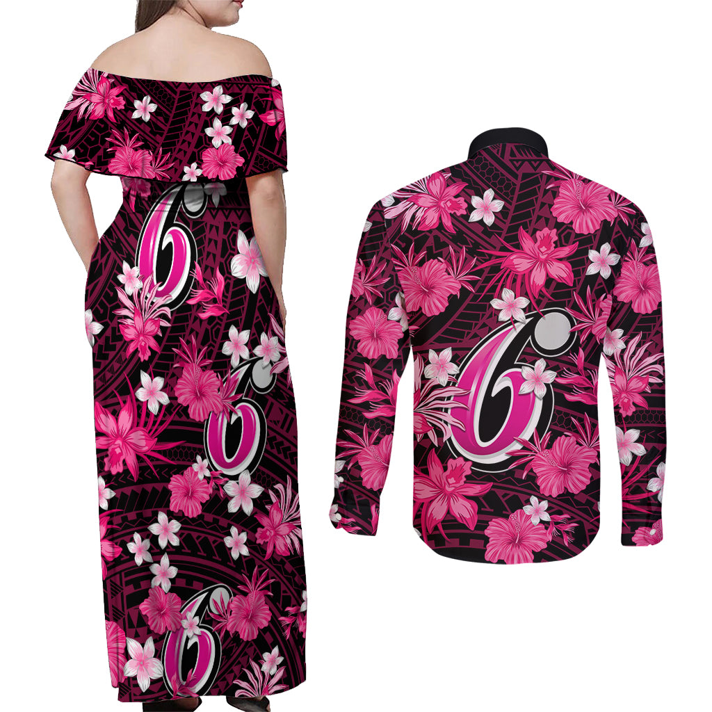 australian-sixers-cricket-couples-matching-off-shoulder-maxi-dress-and-long-sleeve-button-shirts-baeuty-pacific-hibiscus-and-polynesian-pattern