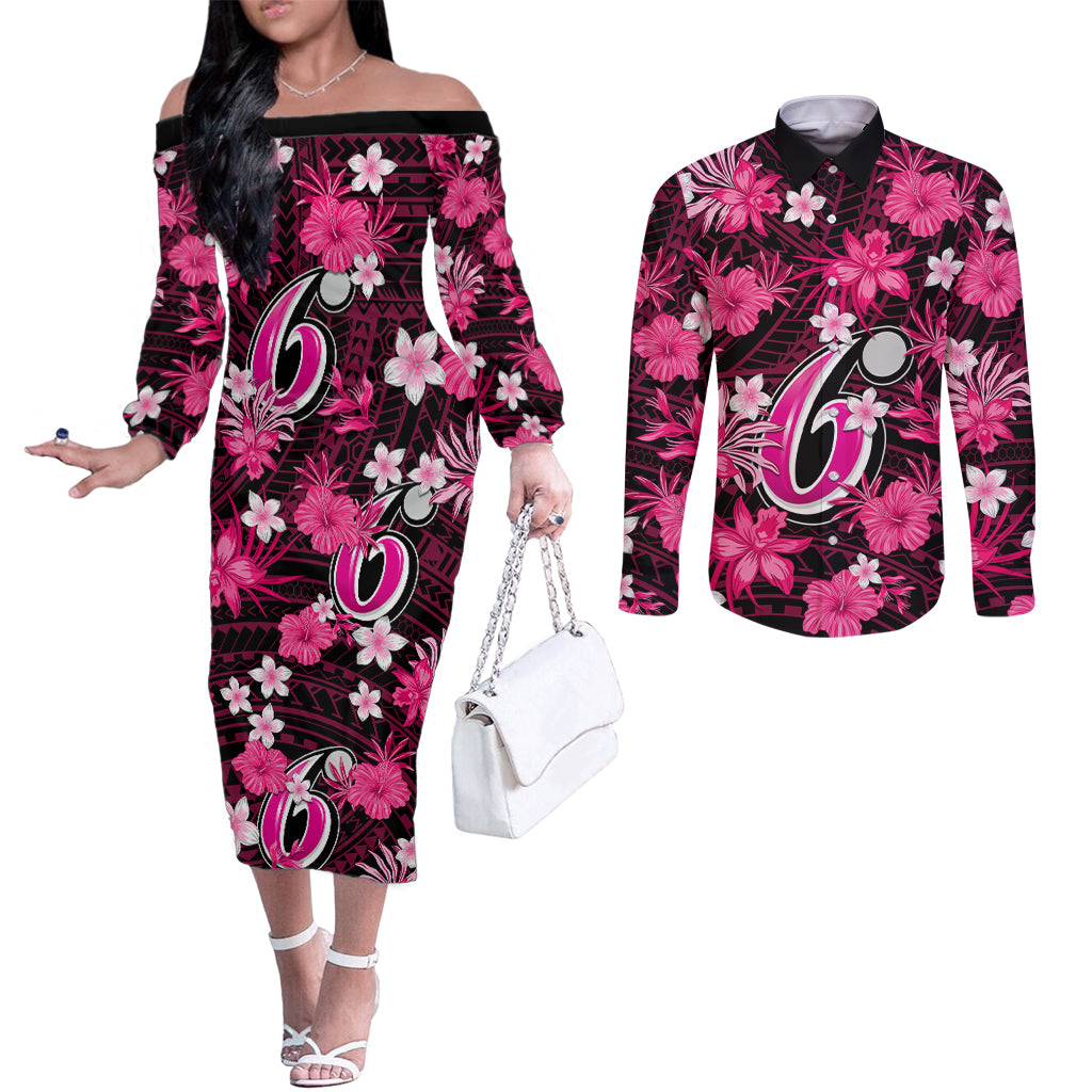 australian-sixers-cricket-couples-matching-off-the-shoulder-long-sleeve-dress-and-long-sleeve-button-shirts-baeuty-pacific-hibiscus-and-polynesian-pattern