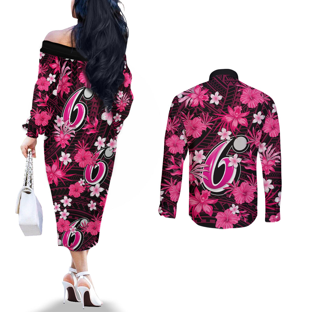 australian-sixers-cricket-couples-matching-off-the-shoulder-long-sleeve-dress-and-long-sleeve-button-shirts-baeuty-pacific-hibiscus-and-polynesian-pattern