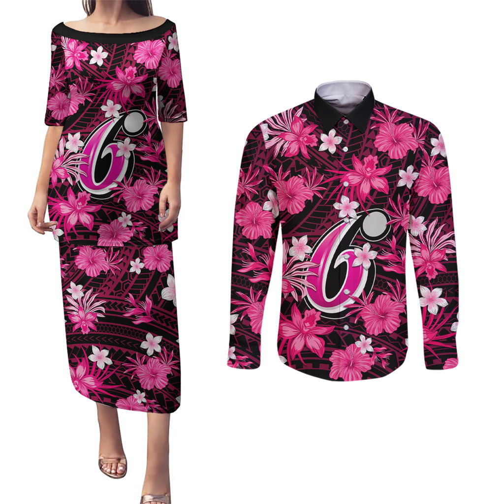 australian-sixers-cricket-couples-matching-puletasi-dress-and-long-sleeve-button-shirts-baeuty-pacific-hibiscus-and-polynesian-pattern
