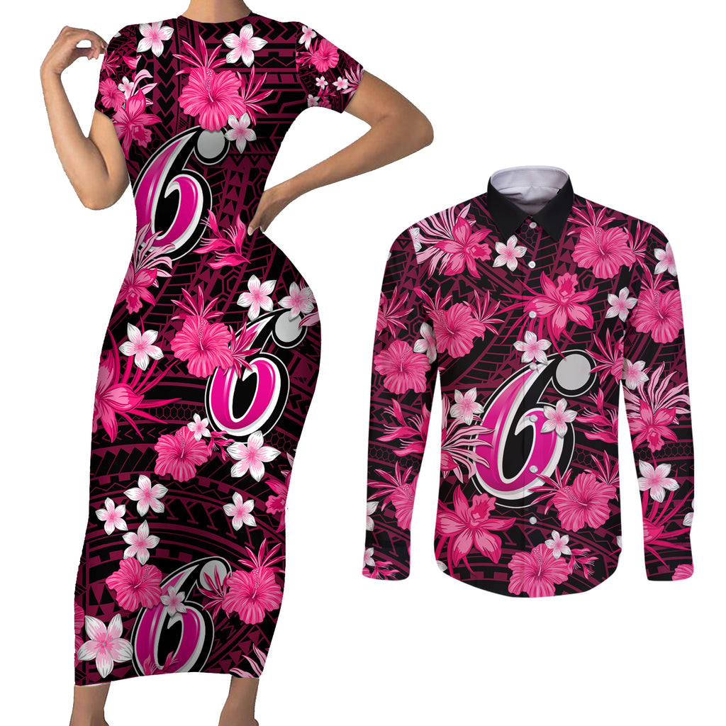 australian-sixers-cricket-couples-matching-short-sleeve-bodycon-dress-and-long-sleeve-button-shirts-baeuty-pacific-hibiscus-and-polynesian-pattern