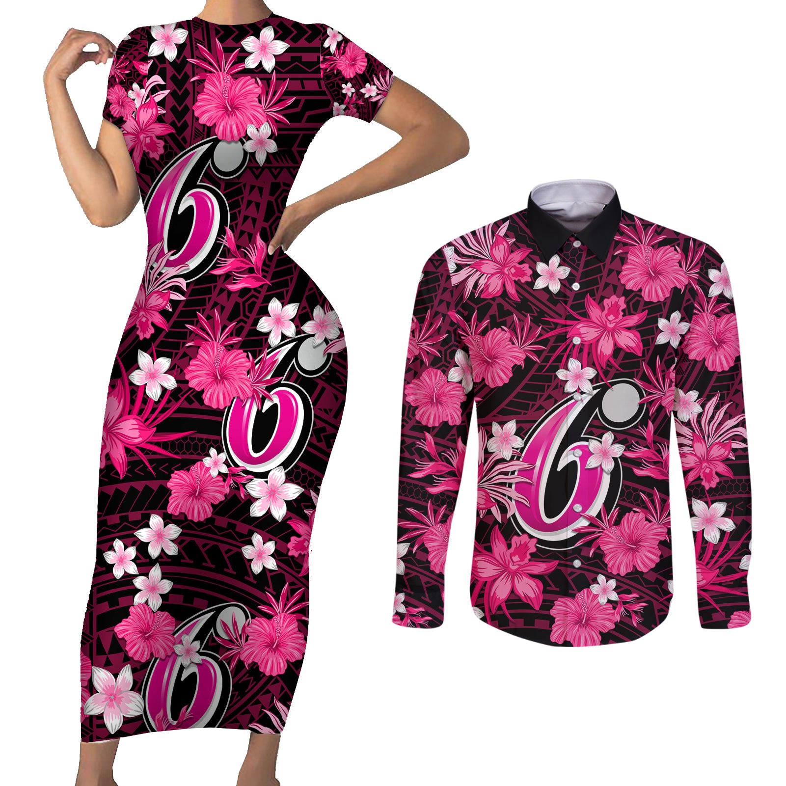 australian-sixers-cricket-couples-matching-short-sleeve-bodycon-dress-and-long-sleeve-button-shirts-baeuty-pacific-hibiscus-and-polynesian-pattern