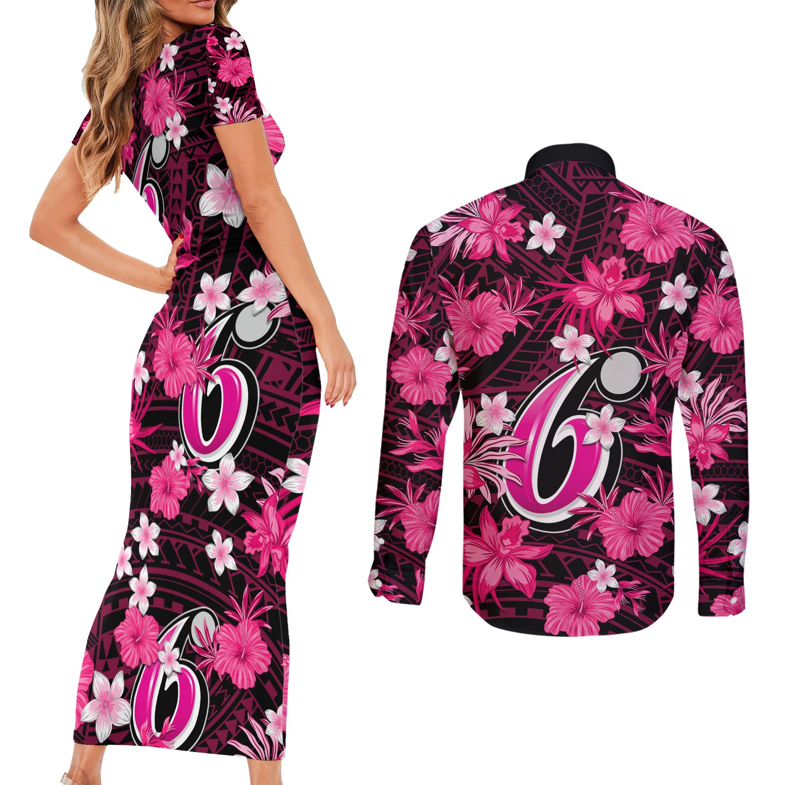 australian-sixers-cricket-couples-matching-short-sleeve-bodycon-dress-and-long-sleeve-button-shirts-baeuty-pacific-hibiscus-and-polynesian-pattern