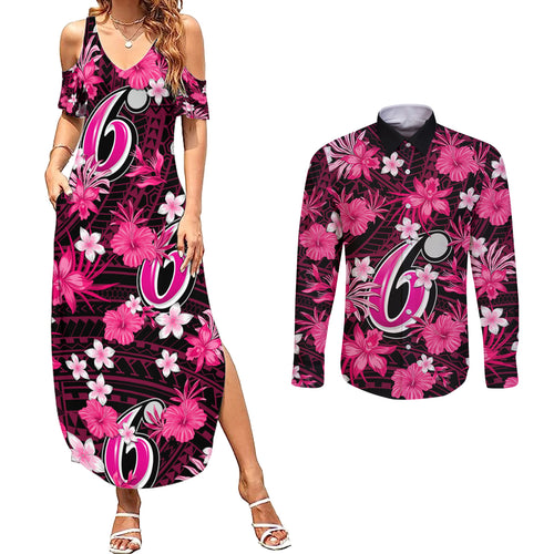 australian-sixers-cricket-couples-matching-summer-maxi-dress-and-long-sleeve-button-shirts-baeuty-pacific-hibiscus-and-polynesian-pattern