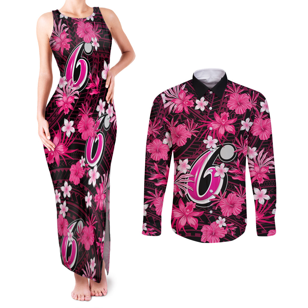 australian-sixers-cricket-couples-matching-tank-maxi-dress-and-long-sleeve-button-shirts-baeuty-pacific-hibiscus-and-polynesian-pattern