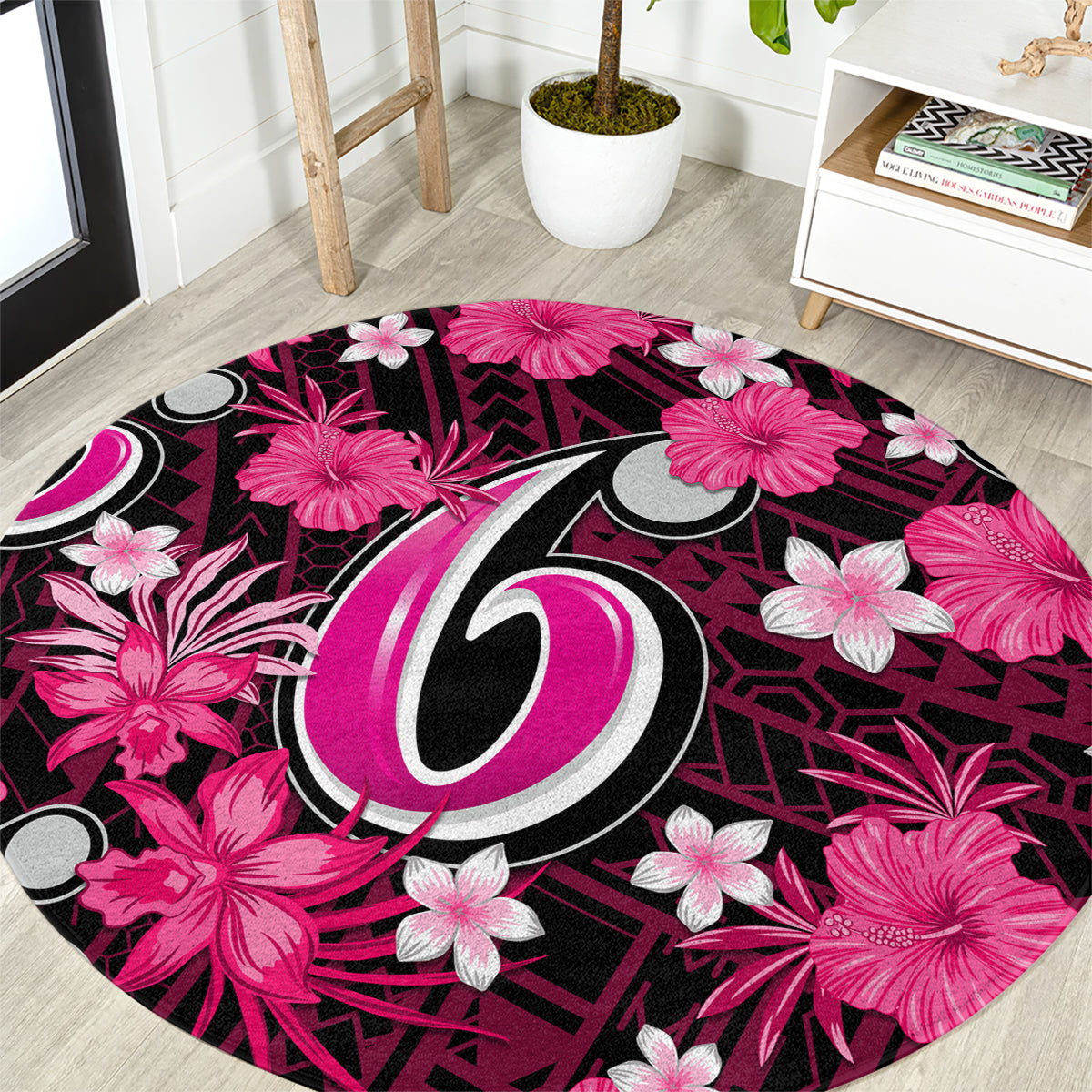 australian-sixers-cricket-round-carpet-baeuty-pacific-hibiscus-and-polynesian-pattern