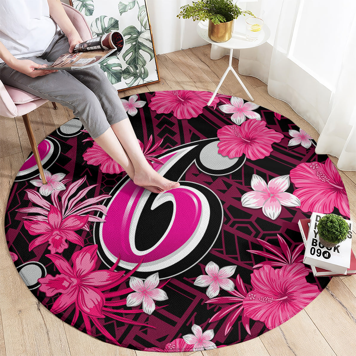 australian-sixers-cricket-round-carpet-baeuty-pacific-hibiscus-and-polynesian-pattern