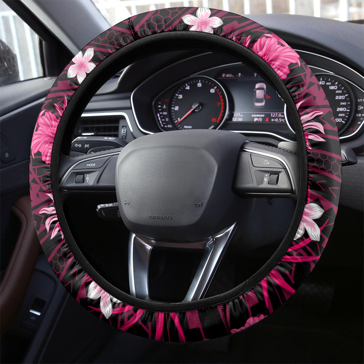 Australian Sixers Cricket Steering Wheel Cover Baeuty Pacific Hibiscus and Polynesian Pattern