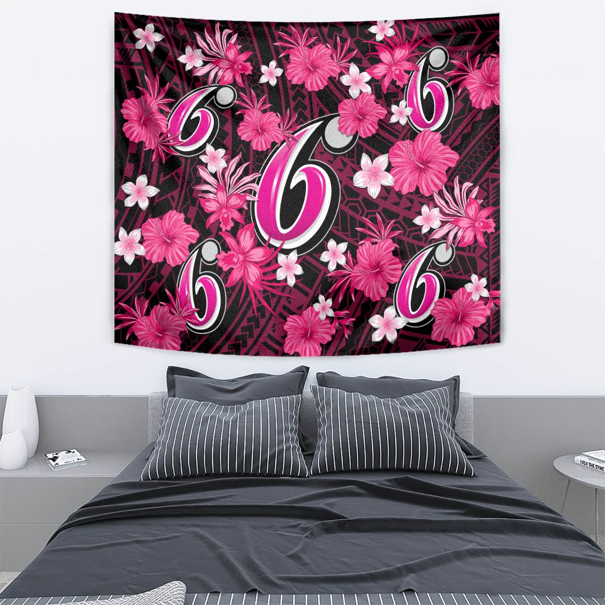 australian-sixers-cricket-tapestry-baeuty-pacific-hibiscus-and-polynesian-pattern
