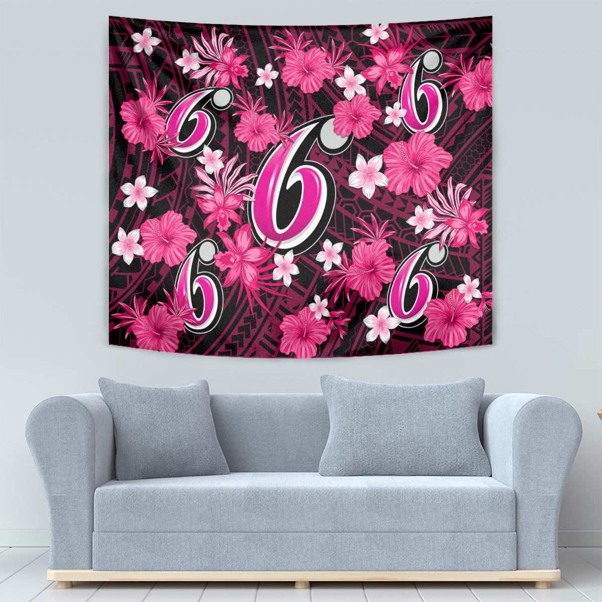 australian-sixers-cricket-tapestry-baeuty-pacific-hibiscus-and-polynesian-pattern