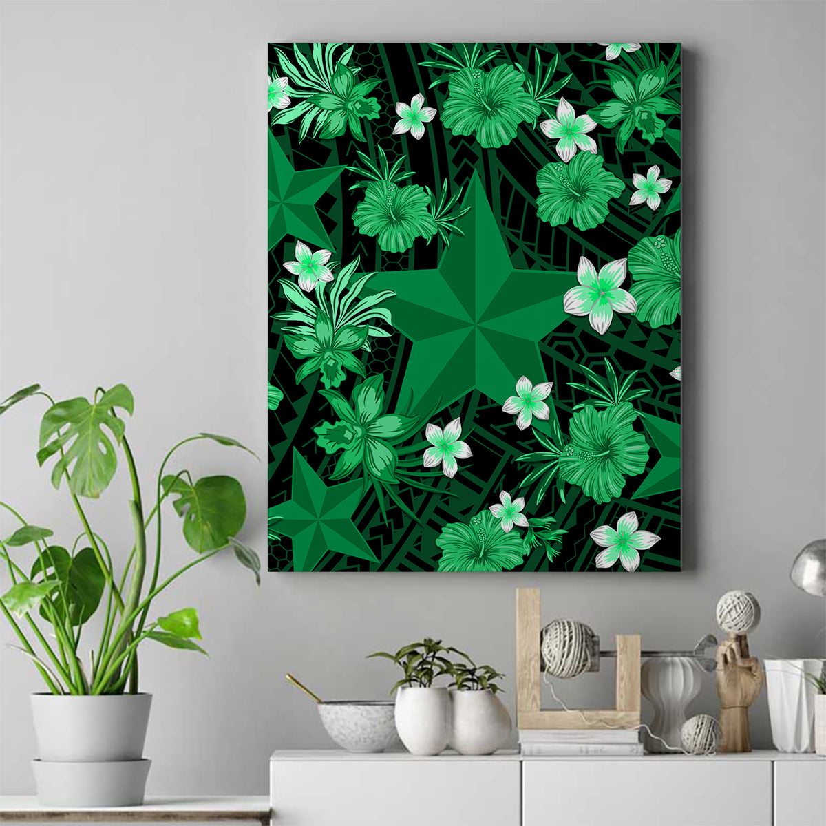 australian-stars-cricket-canvas-wall-art-baeuty-pacific-hibiscus-and-polynesian-pattern