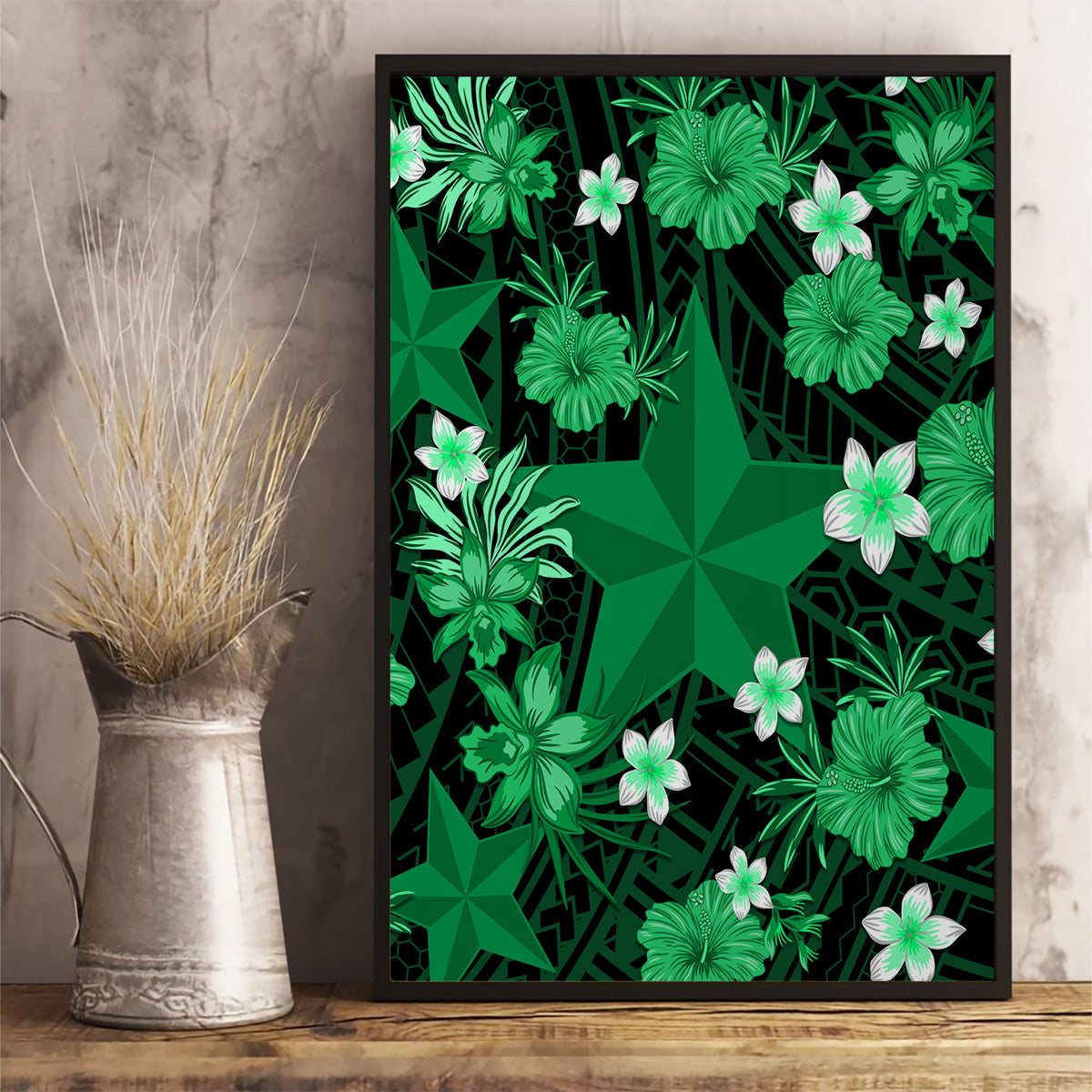 australian-stars-cricket-canvas-wall-art-baeuty-pacific-hibiscus-and-polynesian-pattern
