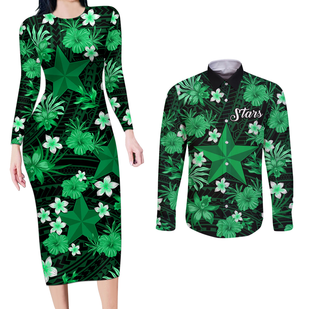 australian-stars-cricket-couples-matching-long-sleeve-bodycon-dress-and-long-sleeve-button-shirts-baeuty-pacific-hibiscus-and-polynesian-pattern